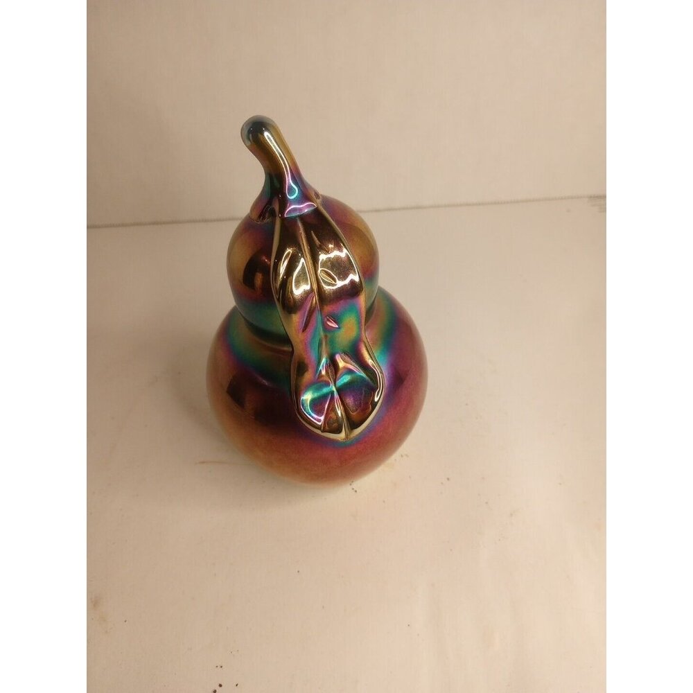Large Art Glass Cobalt Carnival Pear Paperweight Iridescent Oil Slick
